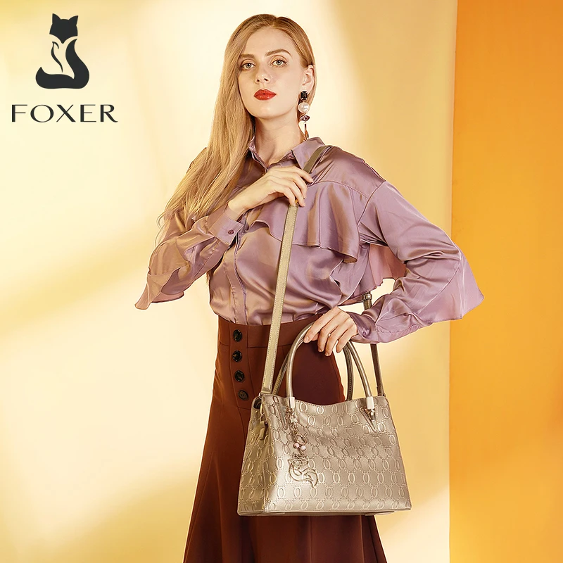 FOXER Brand Women Cowhide Women's Shoulder Bag Female Split Leather Handbag Fashion Lady Tote Large Capacity Top Handle Bag - Image 6